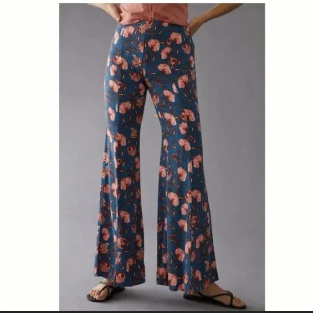 Anthropologie Blue Floral Drapery Flare Pants NWT SIZE 10